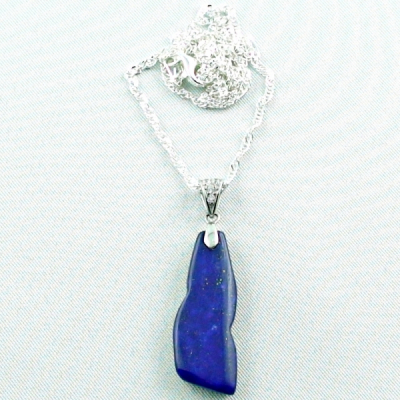 925er Sterling Silber Anhänger mit großem Lapislazuli + Silberkette