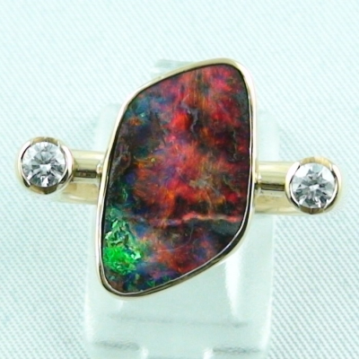 18k Designer Goldring mit echten Diamanten und seltenem Boulder Opal