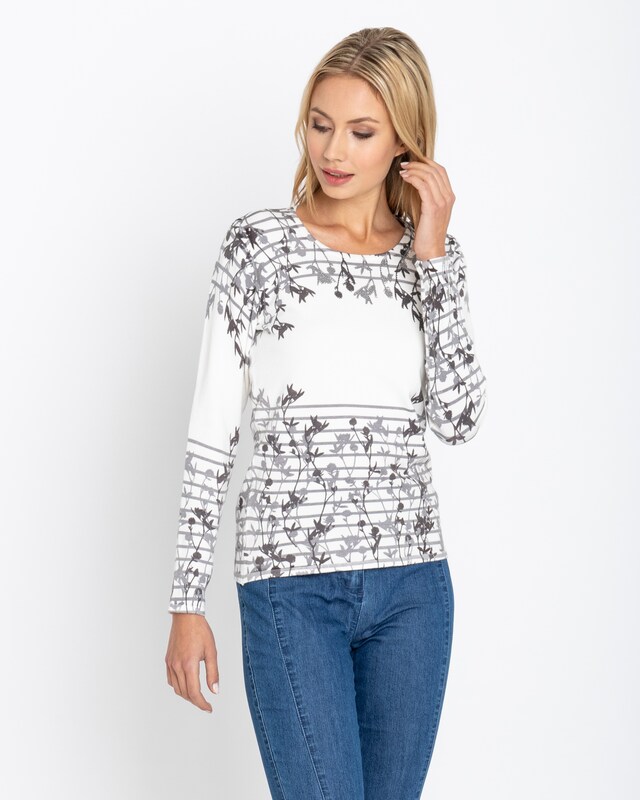 Pullover mit Streifen-Blumen-Motiv